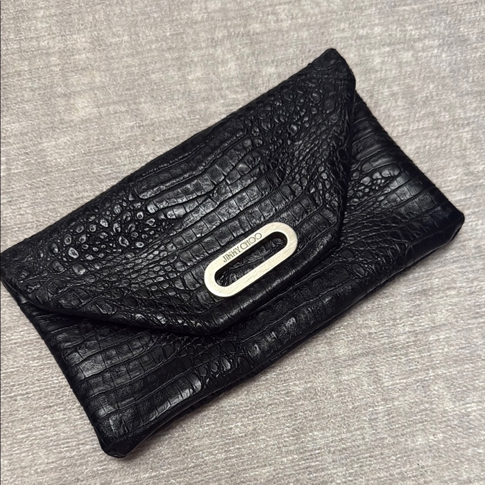 Jimmy Choo Black Crocodile Textured Wristlet